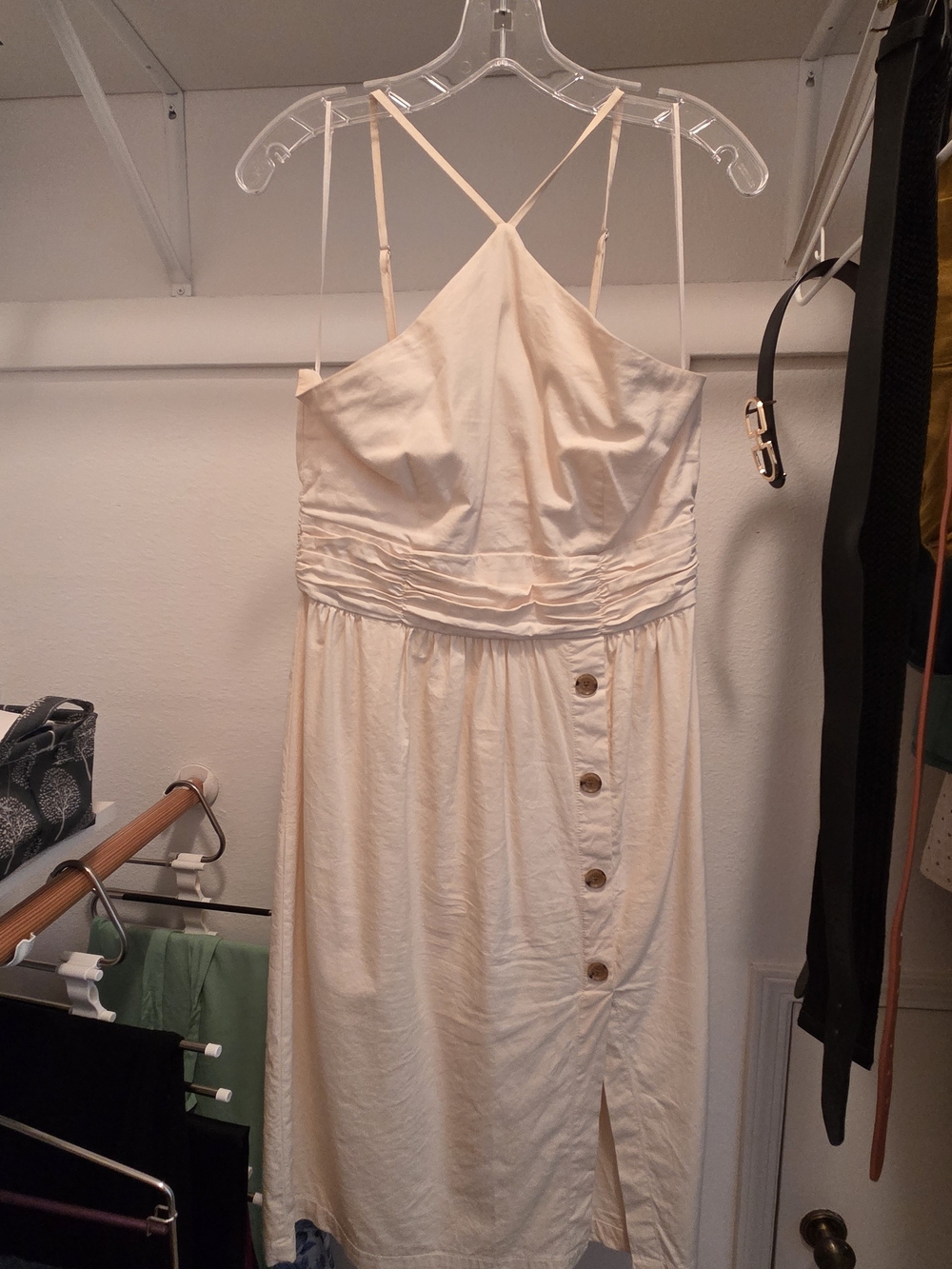 Banana Republic Cream Spaghetti-Strap Midi Dress with Side Buttons